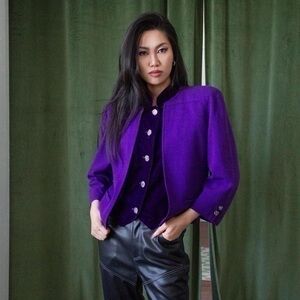 Vintage Valentino Purple Velvet Layered Boxy Jacket